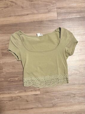 Cotton On Cropped Lace Trimmed Scoop Neck Tee